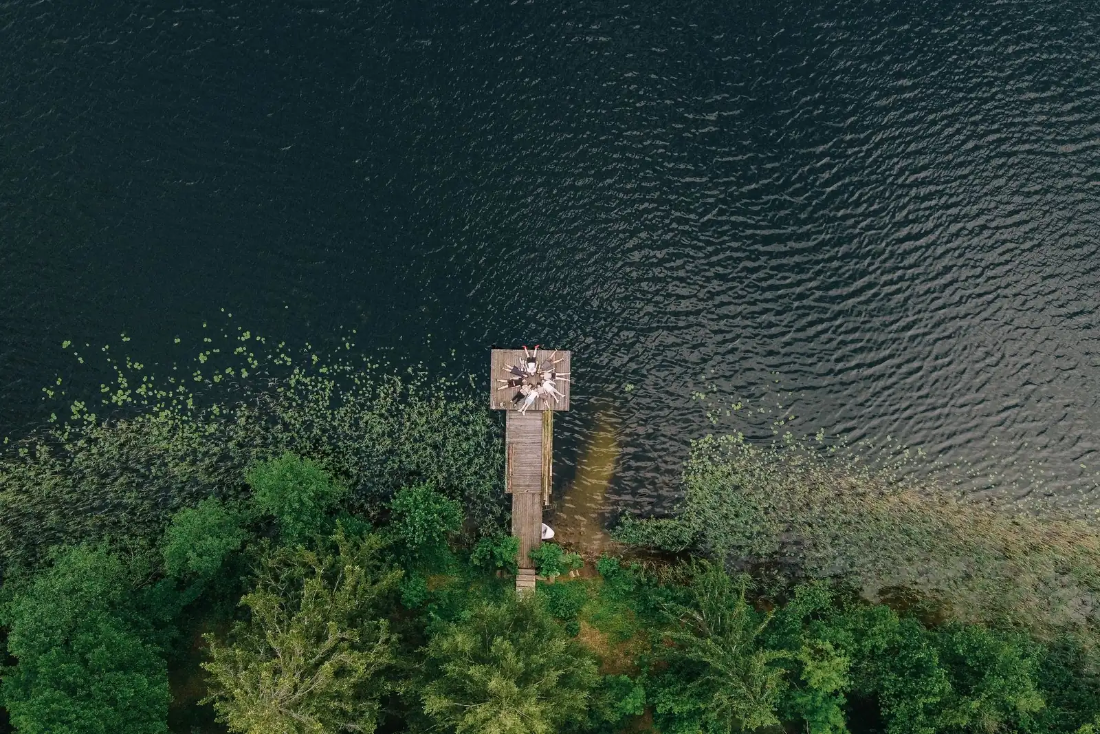 Waterfront listing with dock, aerial wide