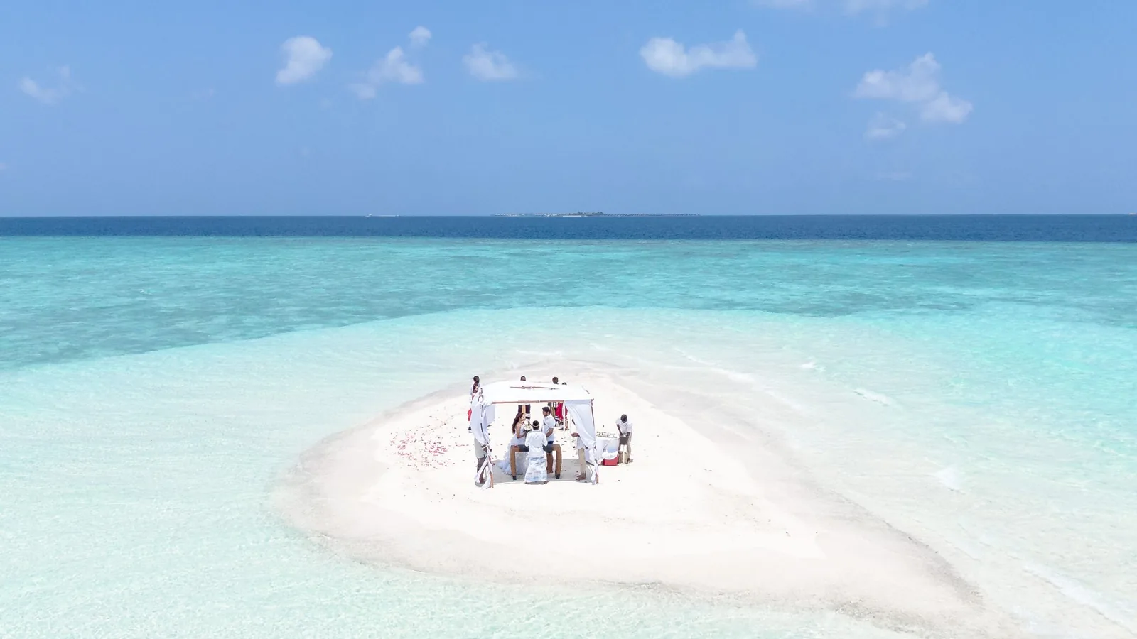 Vows at a coastal bluff, aerial wide