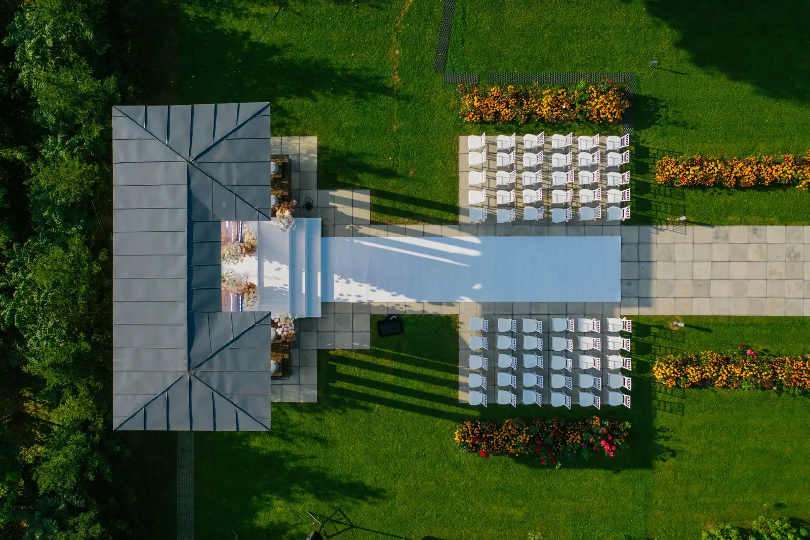 Establishing shot of estate venue and grounds